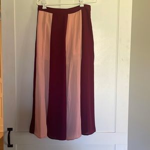 Strut & Bolt maxi skirt, sheer material, long slit, with nude shirt underneath